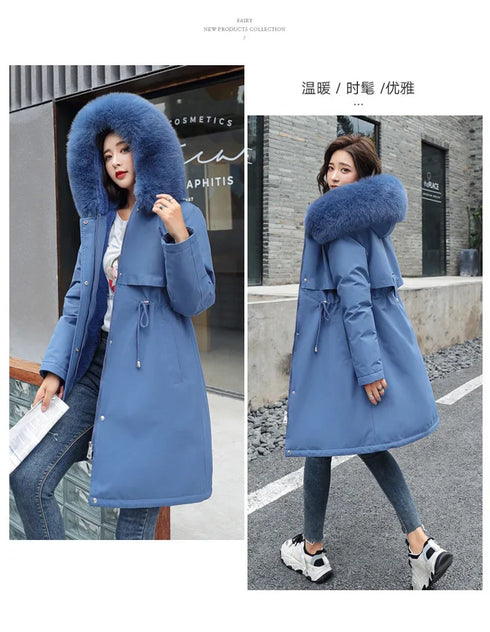 Winter Parka 2024 New Women Jacket Clothes Long Coat Wool Liner Hooded Jacket Fur Collar Thick Warm Snow Wear Fashion Parka